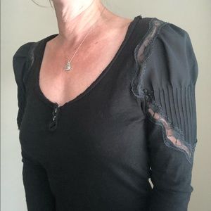 FP Free People long sleeve lace shoulders Henley